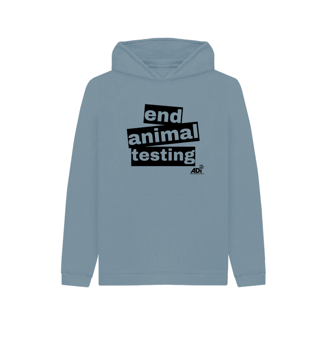Stone Blue End Animal Testing Kids Hoody