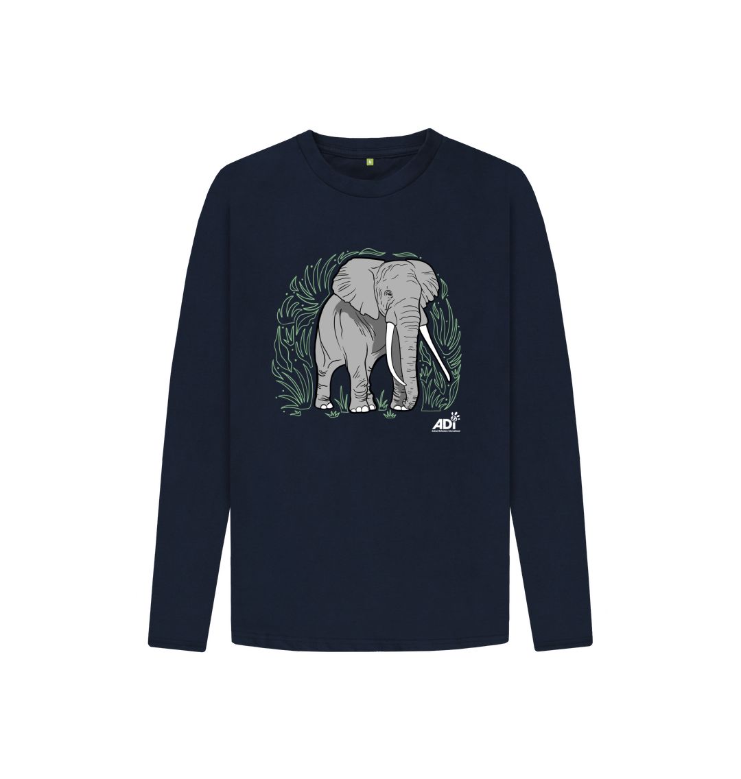 Navy Blue Elephant Kids Long Sleeved T-shirt