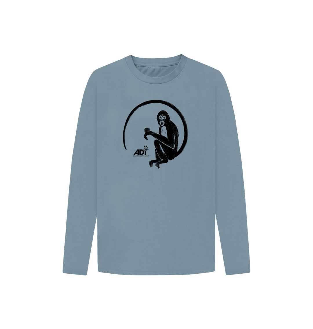 Stone Blue Spider Monkey Kids Long Sleeved T-shirt