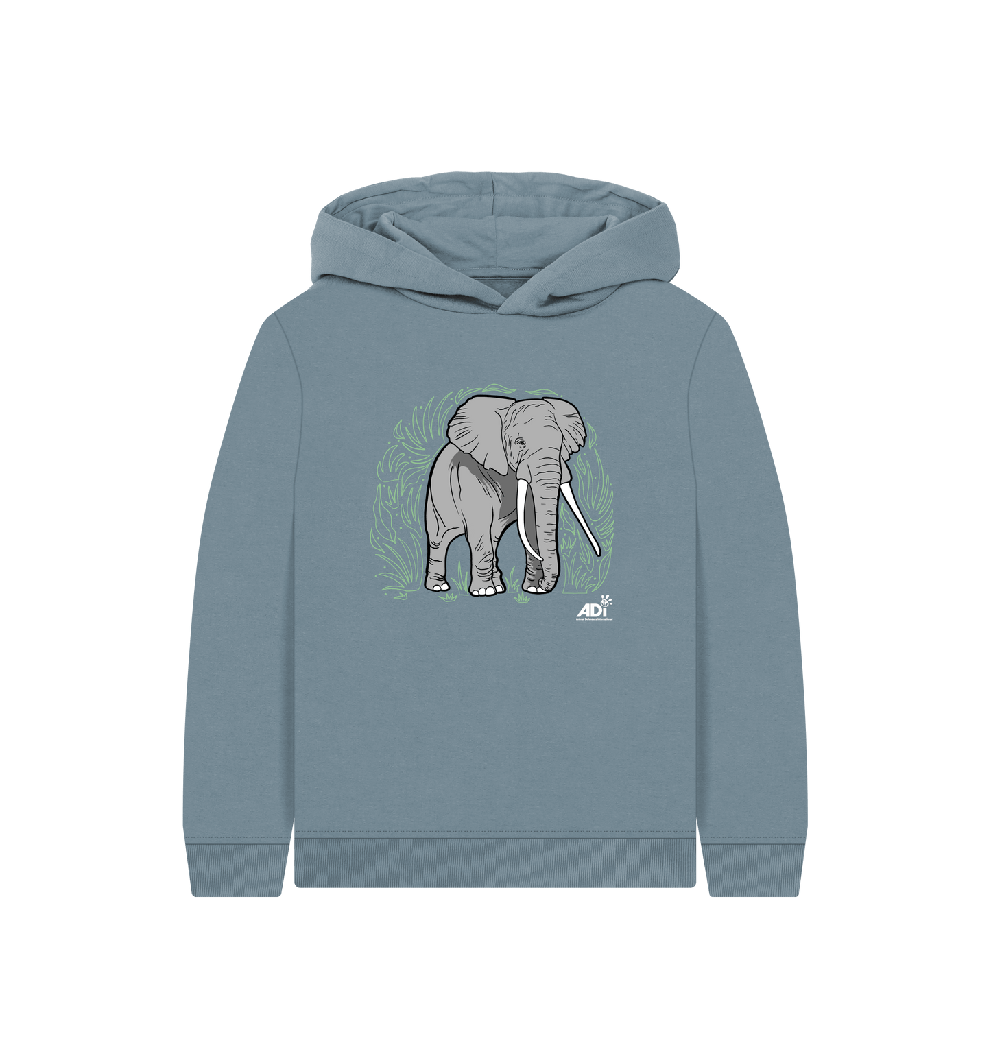 Stone Blue Printed Kids Hoodie Front