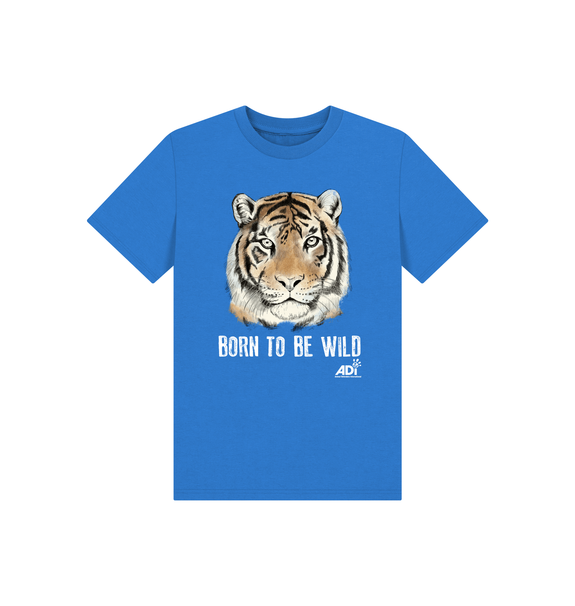 Bright Blue Printed Kids T-Shirt Front