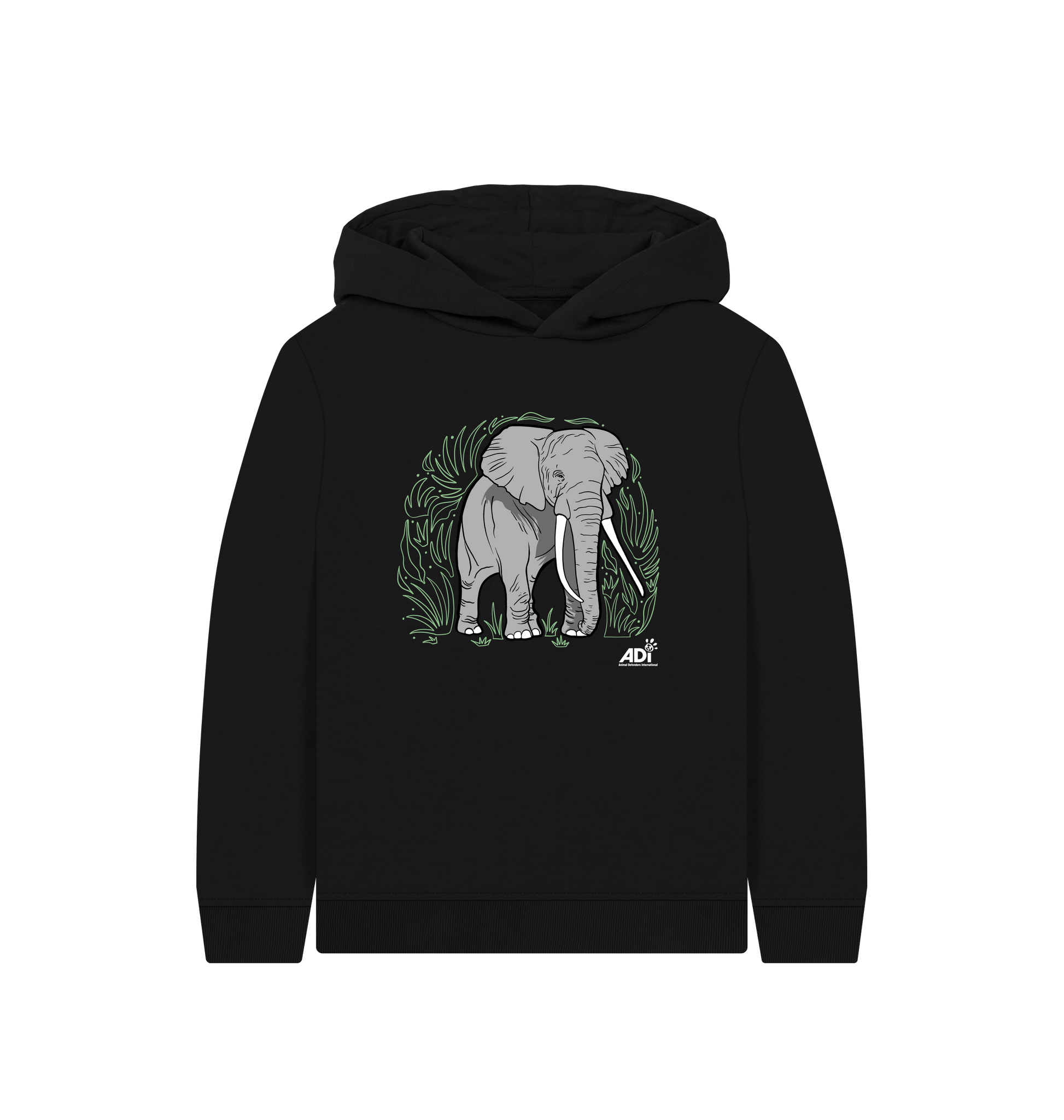 Black Printed Kids Hoodie Front
