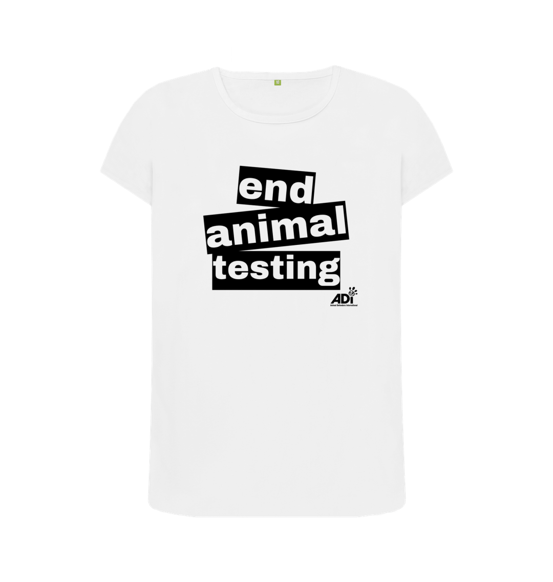 White end animal testing women's crewneck t-shirt